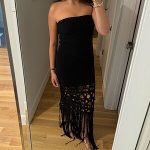 Christopher Esber Crochet Fringe Strapless Dress